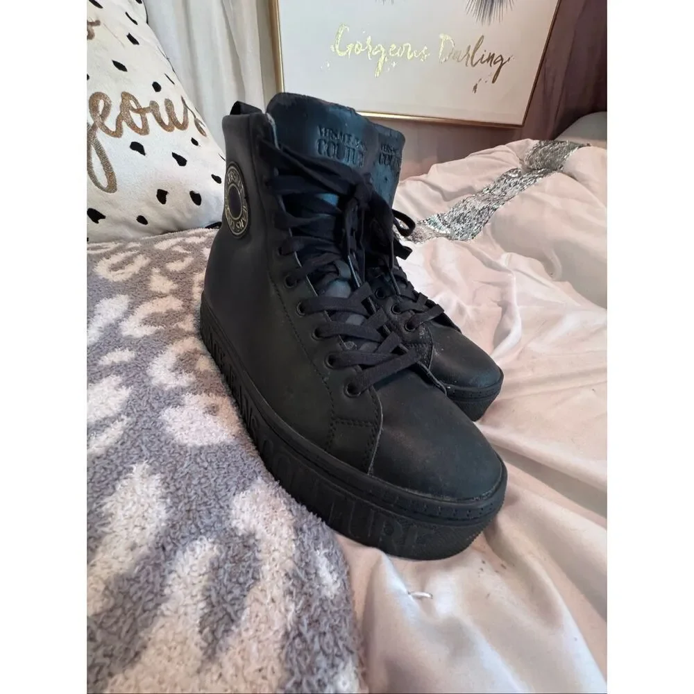Versace jeans couture black brick high hi top fashion sneaker guc 41/10